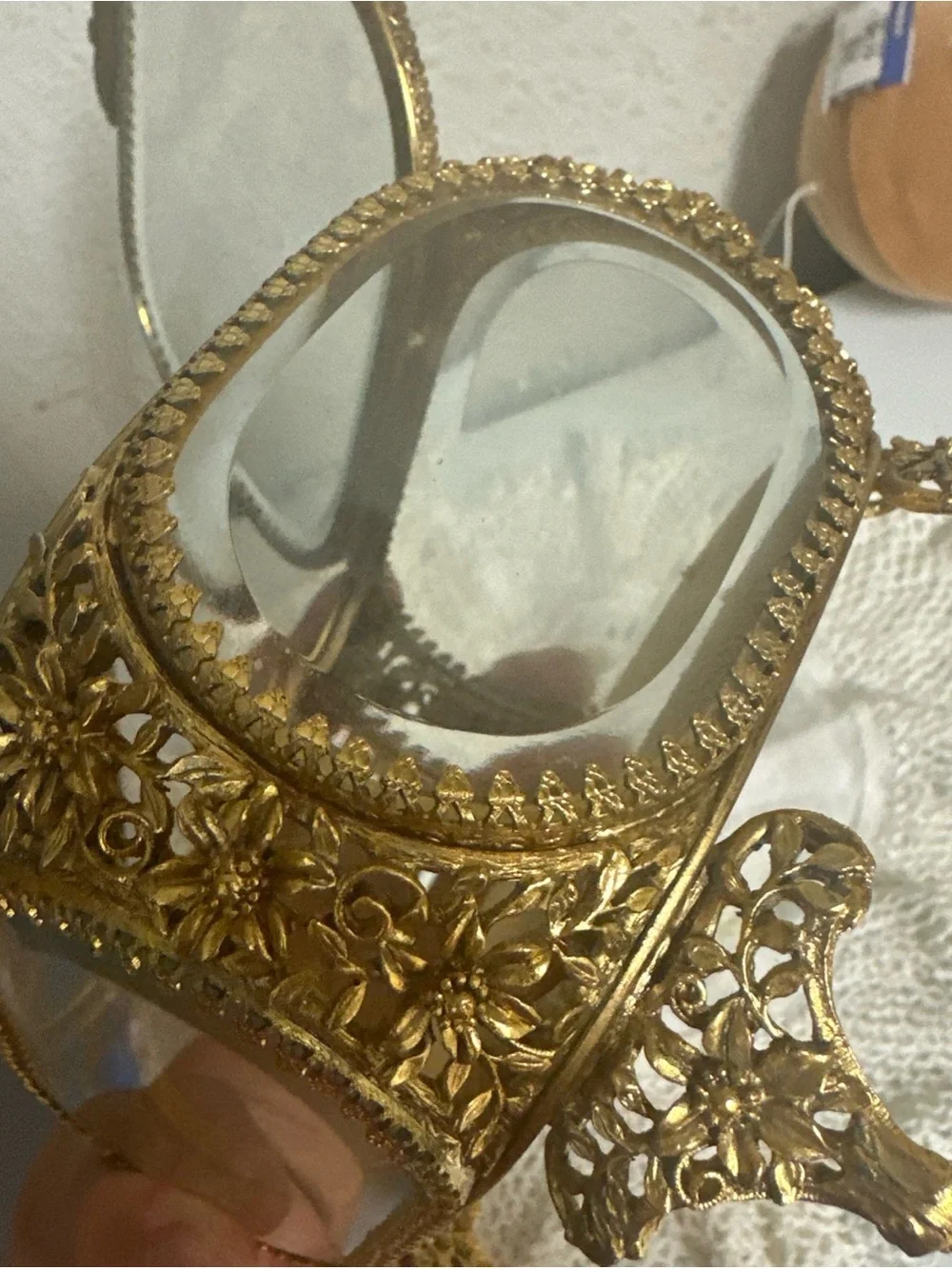 Gold Glass Jewelry Trinket Box - Elegant Decorative Jewelry Case